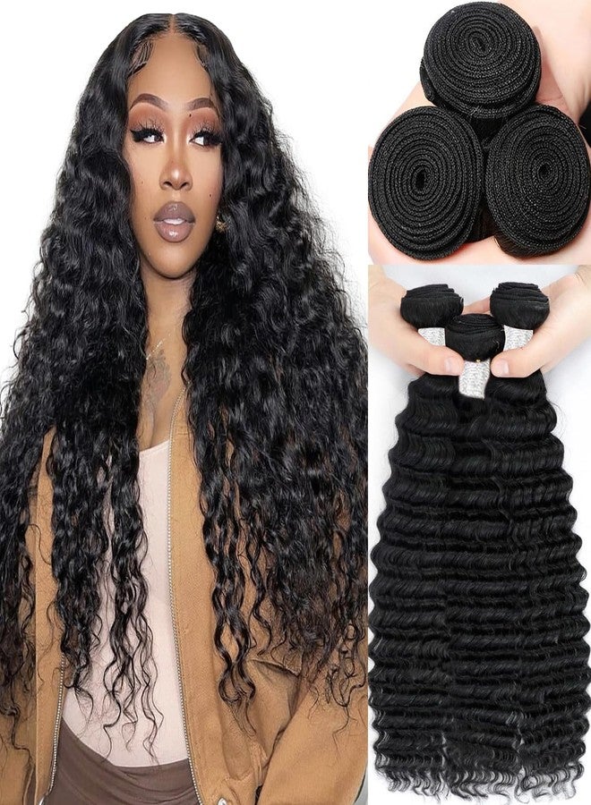 VIOLET 12A Human Hair Bundles 16 18 20 Inch Deep Wave Bundles Human Hair 100% Unprocessed Brazilian Virgin Hair Deep Wave 3 Bundles Human Hair Extensions for Women Natural Black - Image 1